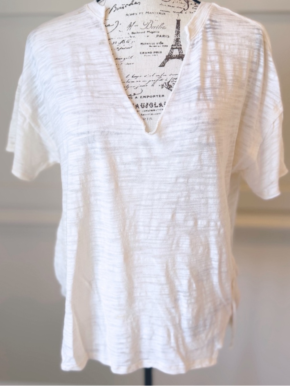 Free People White Slub Knit V-Neck Tee XS
